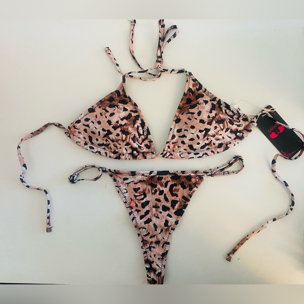 Shekini NWT XS Leopard Print Triangle Bikini Set | Brazilian Bottoms